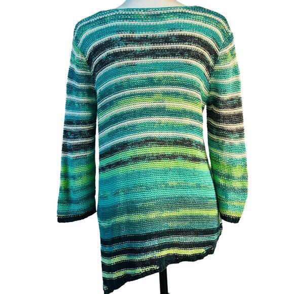 Chico's Asymmetric Hem Variegated Striped Sweater Turquoise Blue White Women M - Picture 4 of 10